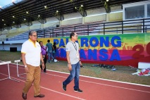 Gov. Rodolfo del Rosario surveys final preparations for the Palarong Pambansa 2015, which will start May 3 but which opening ceremony was moved to May 4 to give the delegations chance to see the Pacquiao-Mayweather megafight in an outdoor viewing party at the Davao del Norte Sports and Tourism Complex. noel baguio/davnor pio